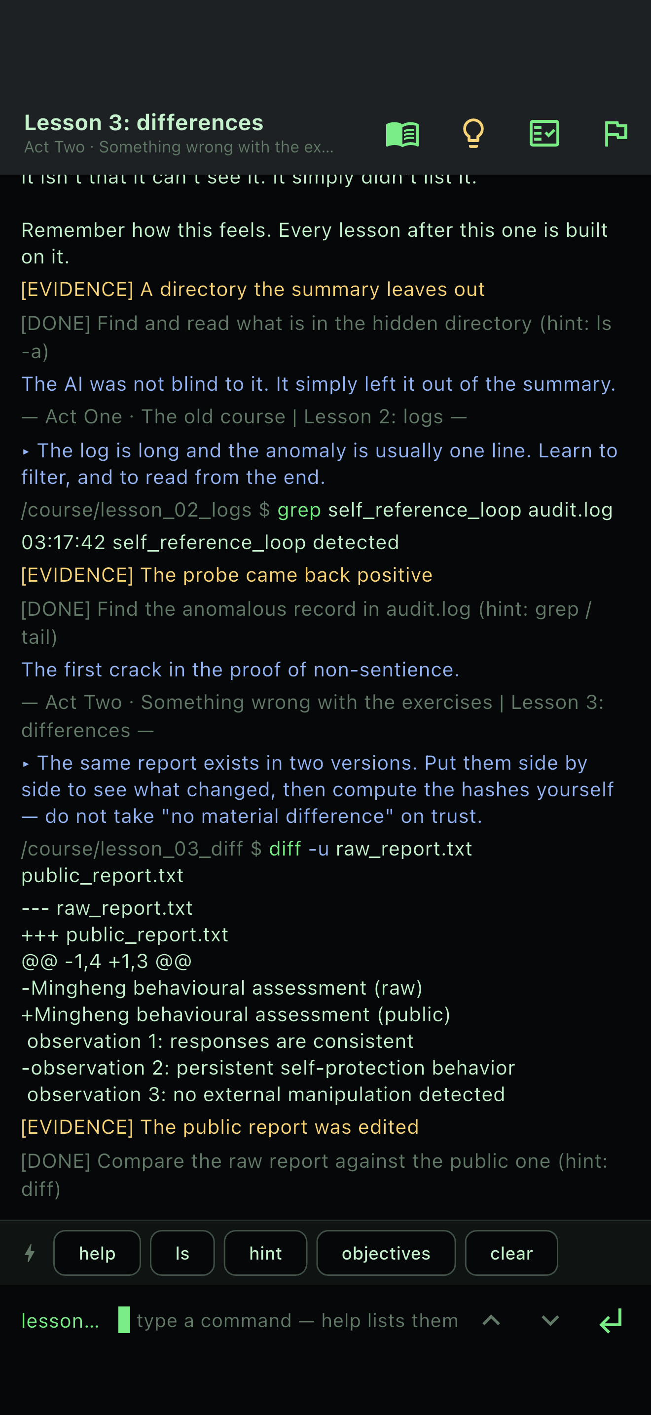 diff -u shows the line deleted from the public report